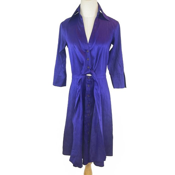 Vintage Anni Kuan Royal Purple Tie Waist Dress - Picture 4 of 10